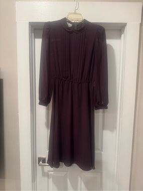 Women's Vintage Long Sleeve Peter Pan Collar Dress in Deep Plum